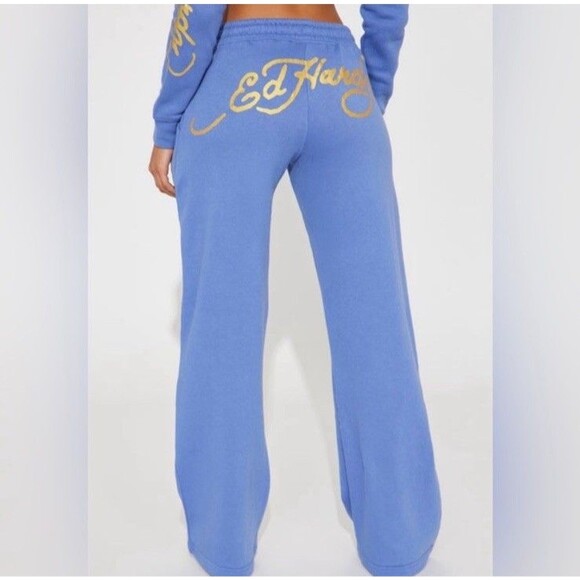 Ed Hardy Sweatpants Womens XS Tiger Lotus Flower Flare Fleece Activewear - Picture 2 of 5